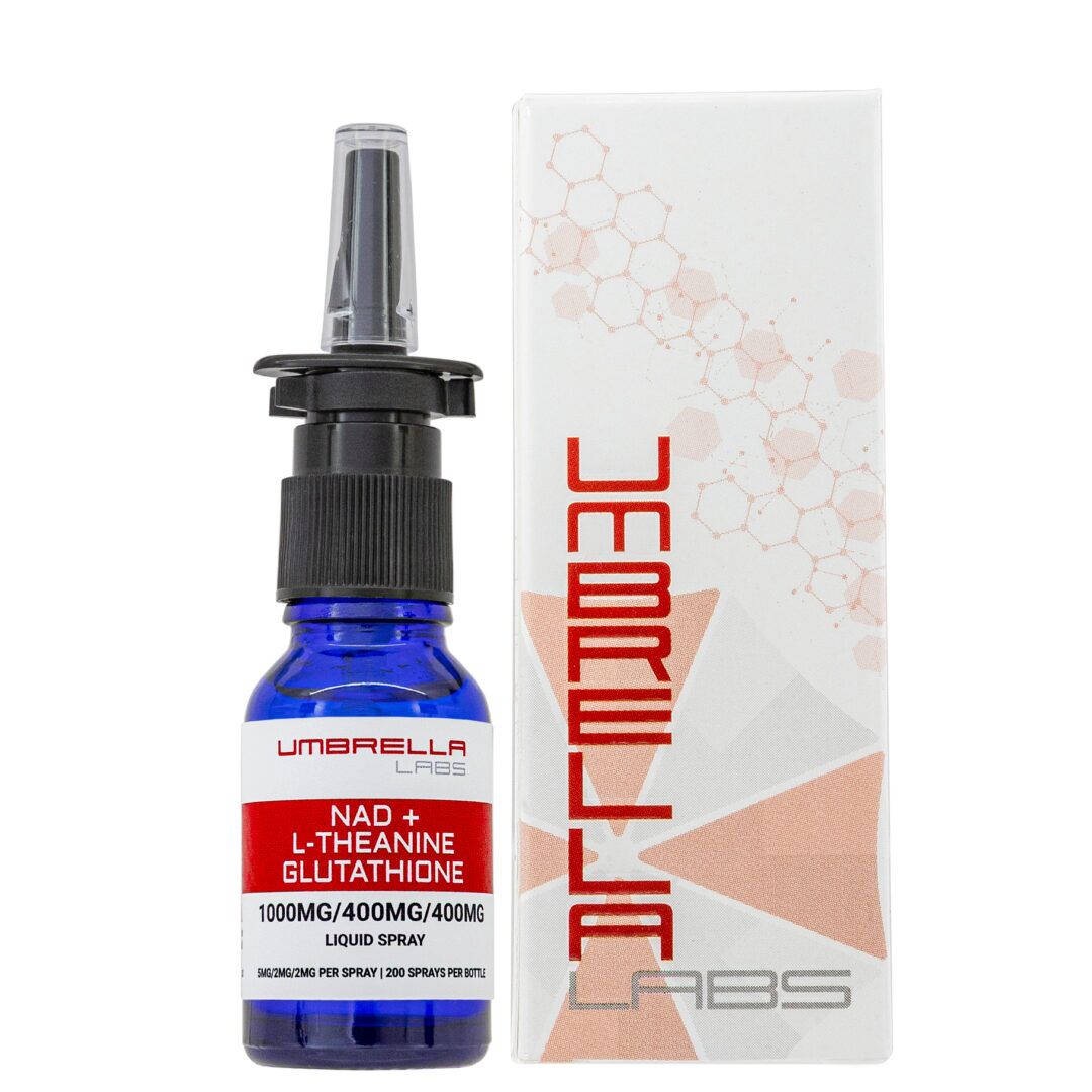 L-THEANINE, NAD +, GLUTATHIONE LIQUID SPRAY BOTTLE – UMBRELLA Labs