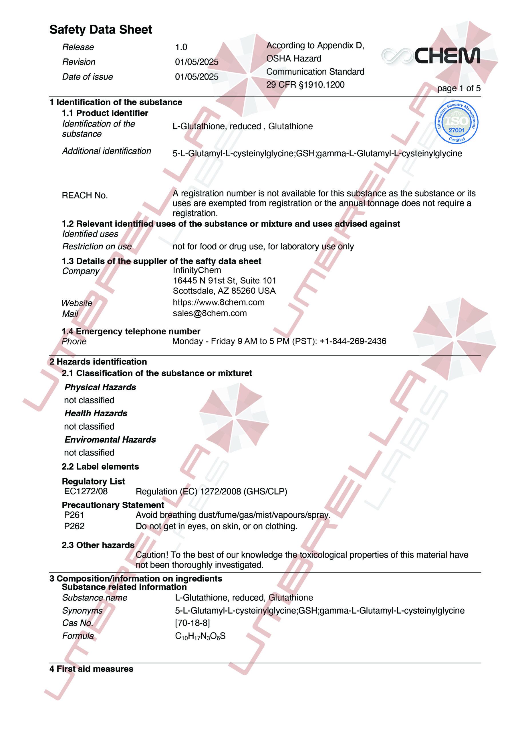 Peptide Safety Data Sheets – UMBRELLA Labs