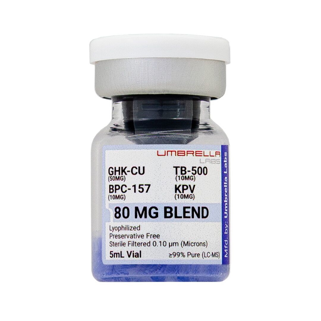GHK-CU/TB-500/BPC-157/KPV BLEND PEPTIDE (50MG/10MG/10MG/10MG) 80MG VIAL –  UMBRELLA Labs
